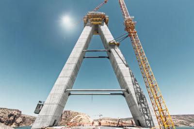 Crane climbed and automatic climbing formwork for pylons and piers